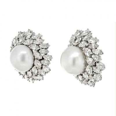  Van Cleef Arpels VAN CLEEF ARPELS 18K WHITE GOLD PEARL DIAMOND BOMBE EARRINGS