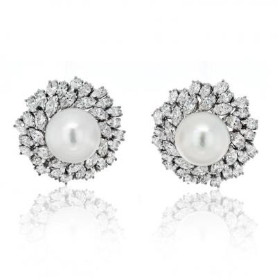  Van Cleef Arpels VAN CLEEF ARPELS 18K WHITE GOLD PEARL DIAMOND BOMBE EARRINGS