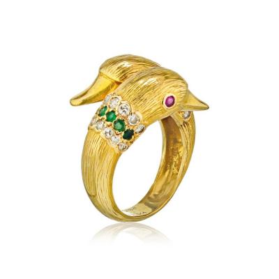  Van Cleef Arpels VAN CLEEF ARPELS 18K YELLOW GOLD CROSSOVER DOUBLE DOLPHIN HEAD RING