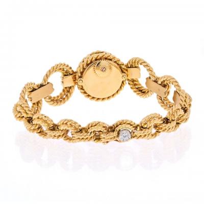  Van Cleef Arpels VAN CLEEF ARPELS 18K YELLOW GOLD DIAMOND COVER OPEN LINK WATCH