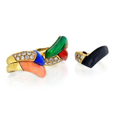  Van Cleef Arpels VAN CLEEF ARPELS 18K YELLOW GOLD DIAMONDS MULTICOLOR GEM STACK RING
