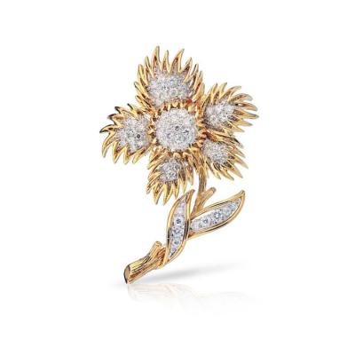  Van Cleef Arpels VAN CLEEF ARPELS 18K YELLOW GOLD FLOWER DIAMOND BROOCH