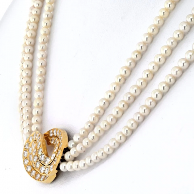  Van Cleef Arpels VAN CLEEF ARPELS 18K YELLOW GOLD MULTISTRAND PEARL DIAMOND NECKLACE