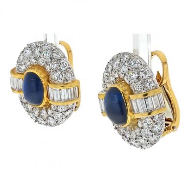  Van Cleef Arpels VAN CLEEF ARPELS 18K YELLOW GOLD SAPPHIRE AND DIAMOND CLIP ON EARRINGS