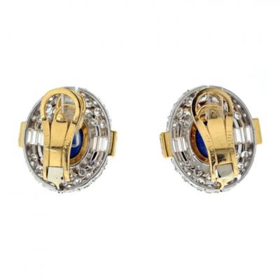  Van Cleef Arpels VAN CLEEF ARPELS 18K YELLOW GOLD SAPPHIRE AND DIAMOND CLIP ON EARRINGS