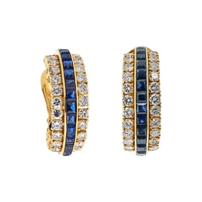  Van Cleef Arpels VAN CLEEF ARPELS 18K YELLOW GOLD SAPPHIRE AND DIAMOND HOOP EARRINGS