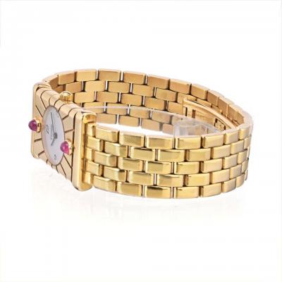  Van Cleef Arpels VAN CLEEF ARPELS 18K YELLOW GOLD VINTAGE ROUND DIAL RUBY ACCENTS LADIES WATCH