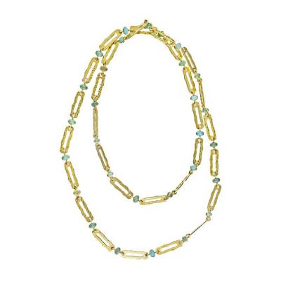  Van Cleef Arpels VAN CLEEF ARPELS 18K YELLOW GOLD VINTAGE TURQUOISE LINK CHAIN NECKLACE