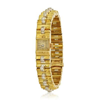  Van Cleef Arpels VAN CLEEF ARPELS 1940S 18K YELLOW GOLD VINTAGE RETRO DIAMOND WRIST WATCH