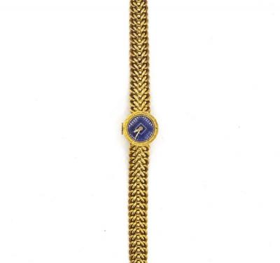  Van Cleef Arpels VAN CLEEF ARPELS 1960S 18K YELLOW GOLD ROUND BLUE LAPIS DIAL LADIES WATCH