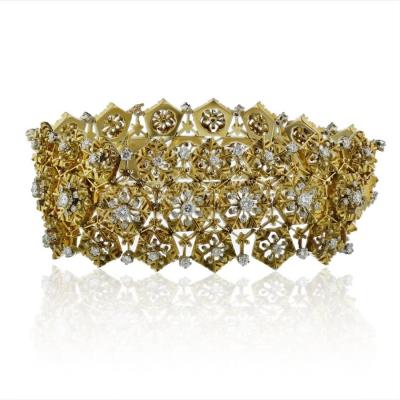  Van Cleef Arpels VAN CLEEF ARPELS PLATINUM 18K YELLOW GOLD SNOWFLAKE DIAMOND BRACELET