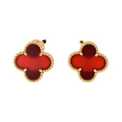  Van Cleef Arpels VAN CLEEF ARPELS VINTAGE 18K YELLOW GOLD ALHAMBRA CARNELIAN CLOVER EARRINGS