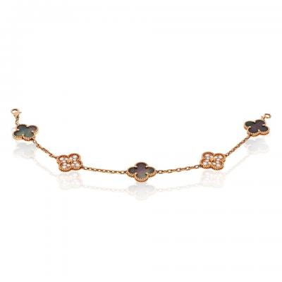 Van Cleef Arpels VCA Alhambra 18K Rose Gold Grey Mothr Of Pearl and Diamonds Bracelet