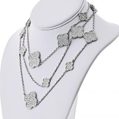  Van Cleef Arpels VCA Alhambra 18K White Gold Diamond Magic Alhambra 16 Motifs Necklace