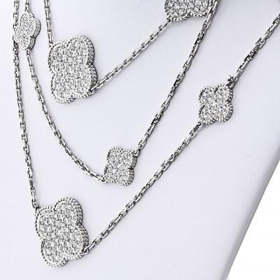  Van Cleef Arpels VCA Alhambra 18K White Gold Diamond Magic Alhambra 16 Motifs Necklace