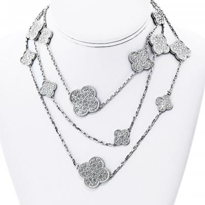  Van Cleef Arpels VCA Alhambra 18K White Gold Diamond Magic Alhambra 16 Motifs Necklace