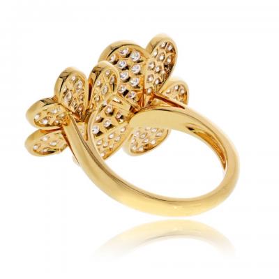  Van Cleef Arpels VCA Frivole 18K Yellow Gold Diamond Flower In Between The Finger Ring