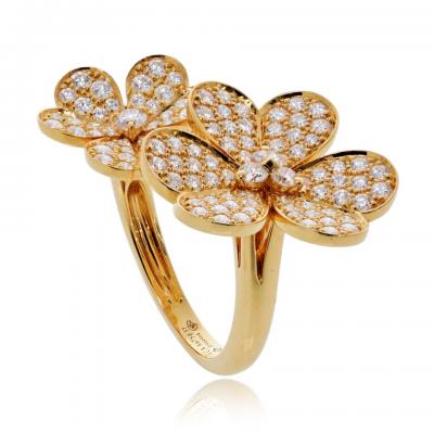  Van Cleef Arpels VCA Frivole 18K Yellow Gold Diamond Flower In Between The Finger Ring