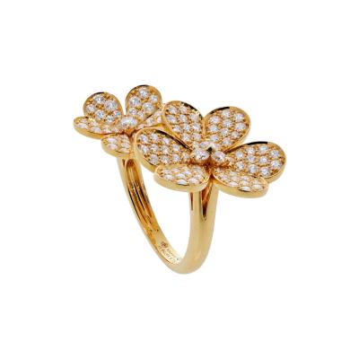  Van Cleef Arpels VCA Frivole 18K Yellow Gold Diamond Flower In Between The Finger Ring