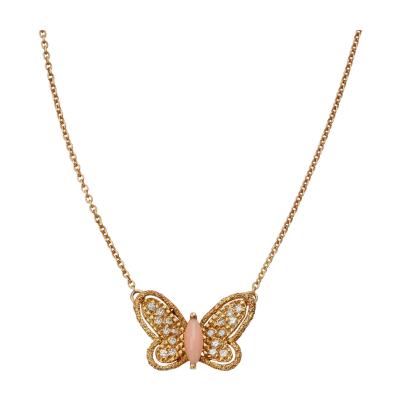  Van Cleef Arpels Van Cleef Arpels 18K Gold Diamond and Coral Butterfly Pendant Necklace