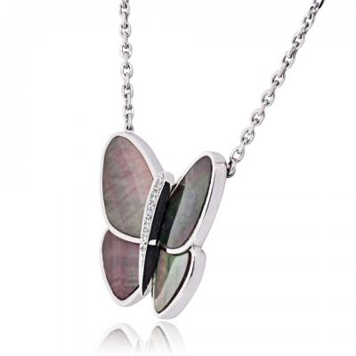  Van Cleef Arpels Van Cleef Arpels 18K White Gold Grey Mother Of Pearl Butterfly Necklace