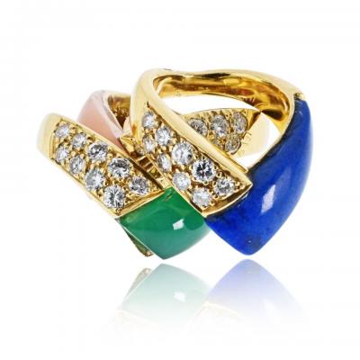  Van Cleef Arpels Van Cleef Arpels 18K Yellow Gold 5 Multi Color Gem Stack Ring