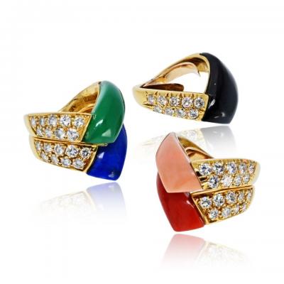  Van Cleef Arpels Van Cleef Arpels 18K Yellow Gold 5 Multi Color Gem Stack Ring