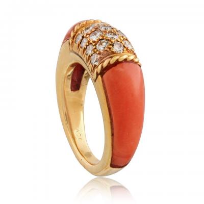  Van Cleef Arpels Van Cleef Arpels 18K Yellow Gold Coral Diamond Philippine Ring