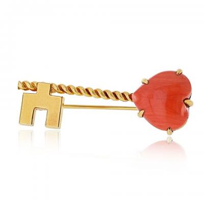  Van Cleef Arpels Van Cleef Arpels 18K Yellow Gold Coral Hear Key Brooch