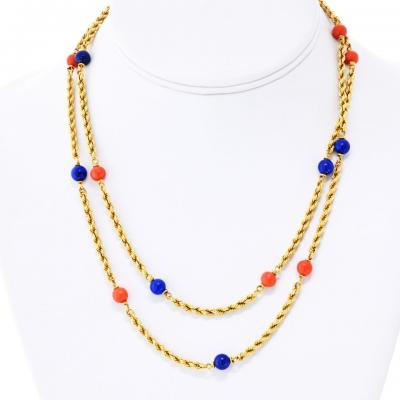  Van Cleef Arpels Van Cleef Arpels 18K Yellow Gold Lapis And Coral 33 Inch Necklace