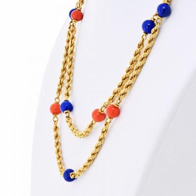  Van Cleef Arpels Van Cleef Arpels 18K Yellow Gold Lapis And Coral 33 Inch Necklace