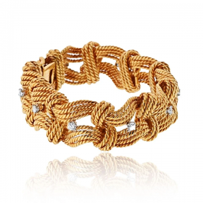  Van Cleef Arpels Van Cleef Arpels 18K Yellow Gold Twist Rope Diamond Accented Bracelet