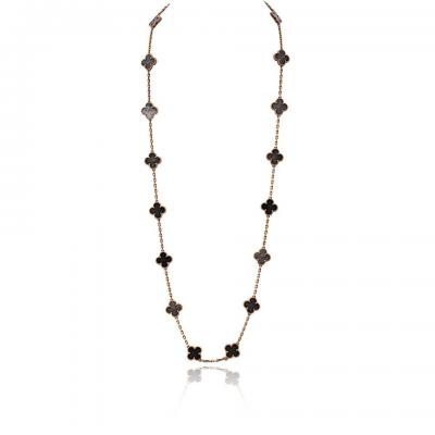  Van Cleef Arpels Van Cleef Arpels Alhambra 18K Rose Gold 20 Motif Obsidian Necklace