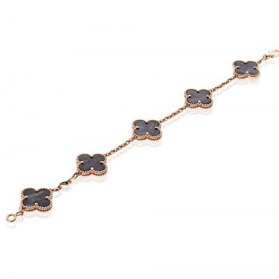  Van Cleef Arpels Van Cleef Arpels Alhambra 18K Rose Gold Five Motif Obsidian Bracelet