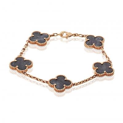  Van Cleef Arpels Van Cleef Arpels Alhambra 18K Rose Gold Five Motif Obsidian Bracelet