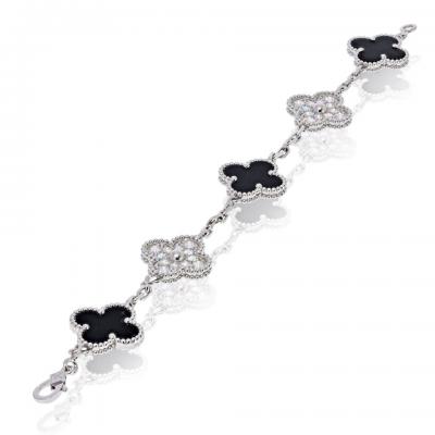 Van Cleef Arpels Van Cleef Arpels Alhambra 18K White Gold Onyx And Diamond Bracelet