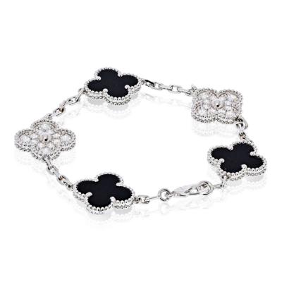  Van Cleef Arpels Van Cleef Arpels Alhambra 18K White Gold Onyx And Diamond Bracelet