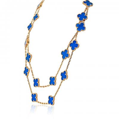  Van Cleef Arpels Van Cleef Arpels Alhambra 18K Yellow Gold Blue Agate 20 Motif Necklace