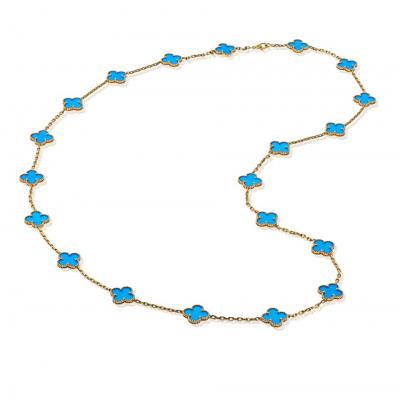  Van Cleef Arpels Van Cleef Arpels Alhambra 18K Yellow Gold Blue Agate 20 Motif Necklace
