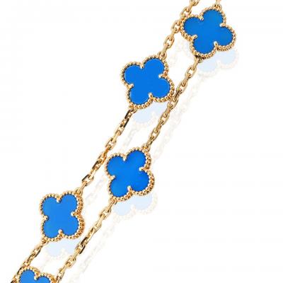  Van Cleef Arpels Van Cleef Arpels Alhambra 18K Yellow Gold Blue Agate 20 Motif Necklace
