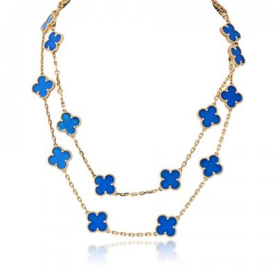 Van Cleef Arpels Van Cleef Arpels Alhambra 18K Yellow Gold Blue Agate 20 Motif Necklace