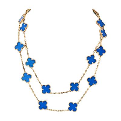  Van Cleef Arpels Van Cleef Arpels Alhambra 18K Yellow Gold Blue Agate 20 Motif Necklace