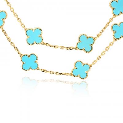  Van Cleef Arpels Van Cleef Arpels Alhambra 18K Yellow Gold Vintage Turquoise 20 Motif Necklace
