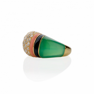 Van Cleef Arpels Van Cleef Arpels Diamond Chrysoprase and Coral Bomb Ring