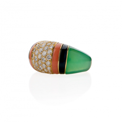  Van Cleef Arpels Van Cleef Arpels Diamond Chrysoprase and Coral Bomb Ring