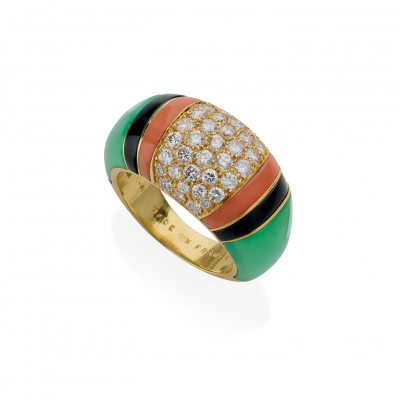  Van Cleef Arpels Van Cleef Arpels Diamond Chrysoprase and Coral Bomb Ring