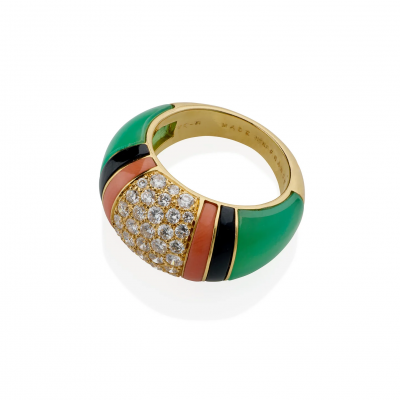  Van Cleef Arpels Van Cleef Arpels Diamond Chrysoprase and Coral Bomb Ring