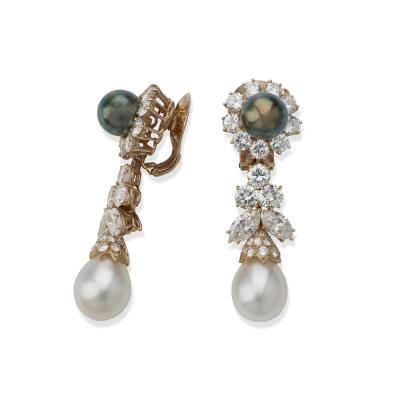  Van Cleef Arpels Van Cleef Arpels Diamond and Pearl Clip Earrings