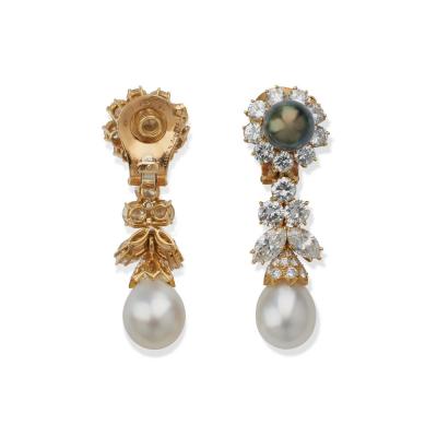 Van Cleef Arpels Van Cleef Arpels Diamond and Pearl Clip Earrings