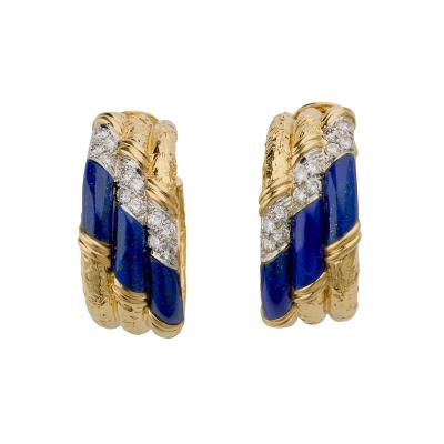  Van Cleef Arpels Van Cleef Arpels Mid century Lapis and Diamond Hoop Earrings